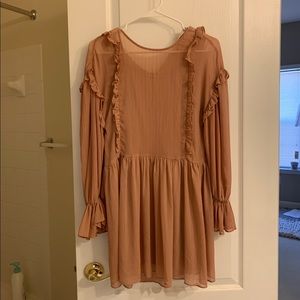 pink zara dress with ruffles